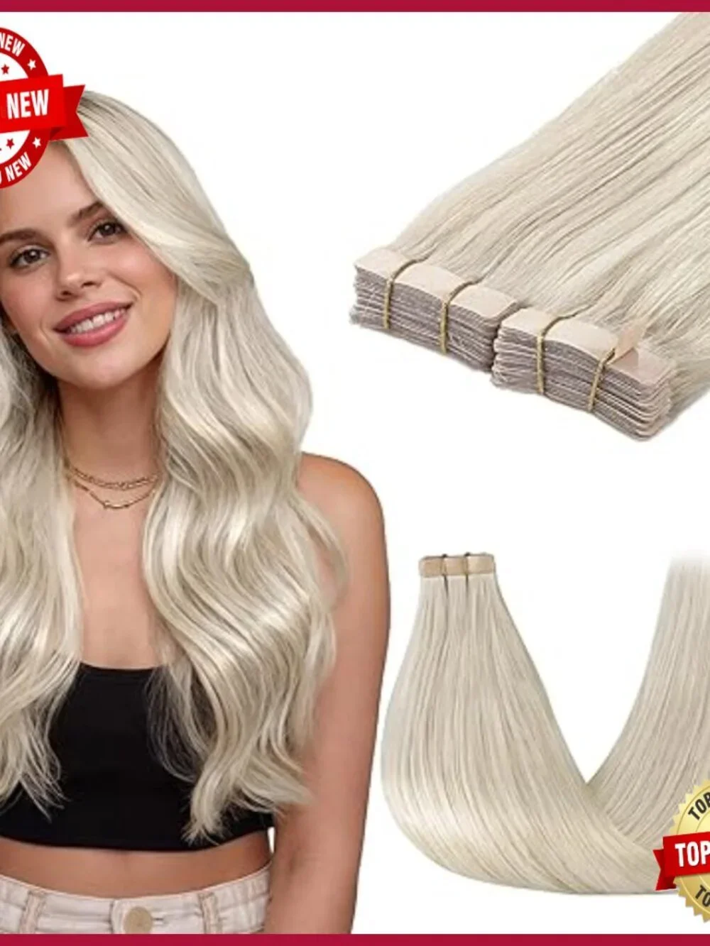 20in Tape-In Human Hair Extensions, 100g 40pcs, Straight Seamless
